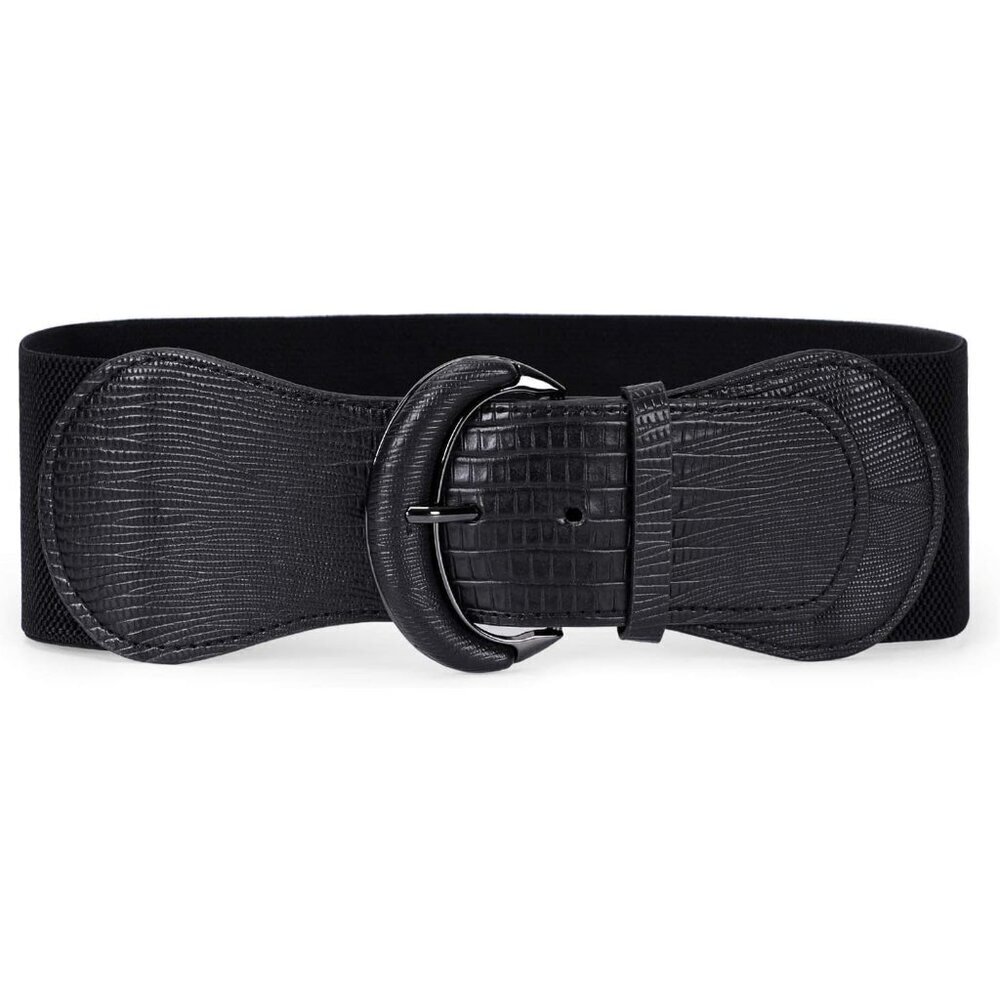 🆕Women Black Polyurethane Leather Stretchy Wide Waist Belt Elastic Hook Buckle